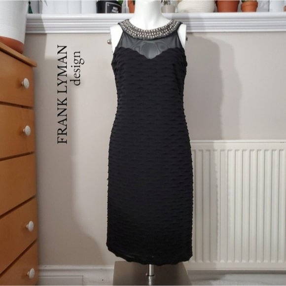 FRANK LYMAN Metallic Beaded Ring Neck Sweetheart Chiffon Tiered Dress- S… - Picture 2 of 15